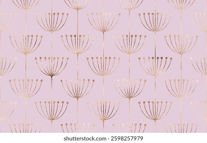 Decorative floral seamless pattern with gold glitter texture.