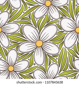 Decorative floral seamless pattern. Hand drawn colorful stylized doodle background. Botanical vector illustration