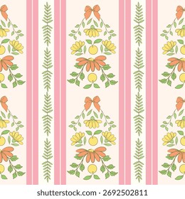 Decorative Floral Seamless Pattern Inspired by Retro Style. Seamless retro floral great for packaging, textiles, wallpapers, and digital backgrounds.