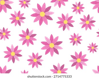 Modelo inconsútil floral decorativo con las flores rosadas de la historieta dispersadas en un fondo claro. Ilustración de la flor de repetición con las flores planas, conveniente para las telas, Fondos de pantalla.