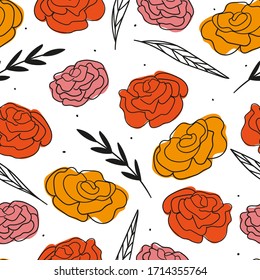 Dekoratives, florales nahtloses Muster für Druck, Textilien, Tapeten. Handgezeichnet floraler Hintergrund.