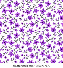 Decoración floral sin costura con flores moradas pequeñas. Ilustración vectorial de impresión Ditsy