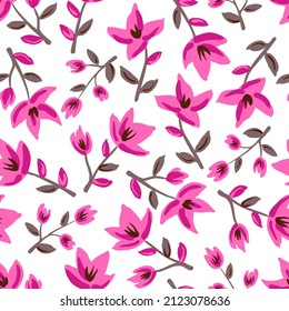 Decorative floral seamless pattern with small pink flowers. Ditsy print vector illustration