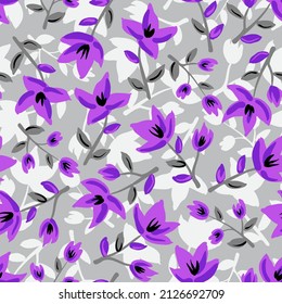 Decorative floral seamless pattern with small purple flowers. Ditsy print vector illustration