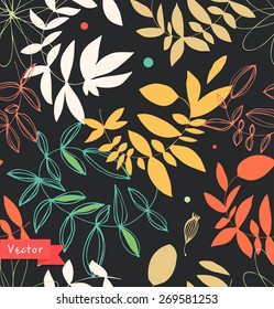 Decorative floral seamless pattern. Vector background with leaves and branches