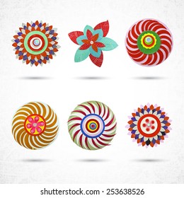 Decorative floral set of flowers. Made of paper layers cut with scissors. 