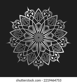 Decorative floral silver mandala. Oriental pattern with arabic, islamic, indian, turkish, pakistan, moroccan, chinese, motifs. Psychedelic meditative ornamental design.