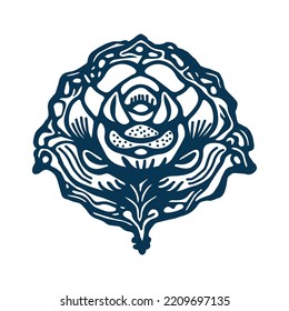 Decorative floral single clip art. Vintage vector botanical flower icon for blossom beauty. Illustration of bloom foliage. 