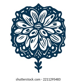 Decorative floral single clip art. Vintage vector botanical flower icon for blossom beauty. Illustration of bloom foliage. 