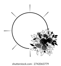 Decorative floral square frame.Isolated black flower and dot contour. Valentine design, wedding, cards, invitations, menus.eps