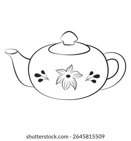Decorativa Floral Teapot Line Art. Contorno Teaware Ilustração