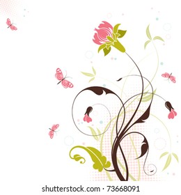 Decorative Floral theme with butterfly, vector illustration
