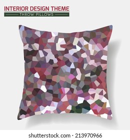 Decorative Floral Throw Pillow design template. Purple tones patchwork pattern is complete, masked. Modern interior design element. Creative Sofa Toss Pillow. Vector design is layered, editable. 