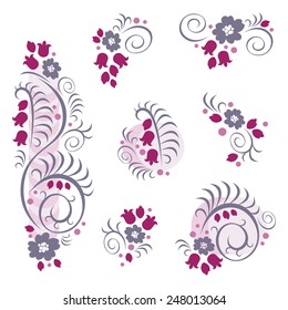 Decorative floral vector elements for design.