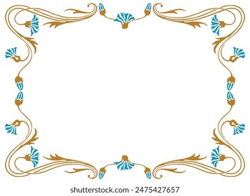 Decorative floral vector frame of abstract cornflowers in vintage style, greeting card decoration