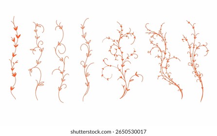 decorative floral vines with thin, swirling stems and tiny leaves for vintage designs.