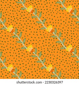 Decorative floral wallpaper. Folk flower seamless pattern in naive art style. Cute plants endless backdrop. Design for fabric, textile print, wrapping paper, cover. Vector illustration