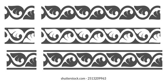 Decorative Floral Waves Ornament Seamless Pattern Frame Border Vector Illustration Set