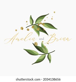 decorative floral wedding logo vector