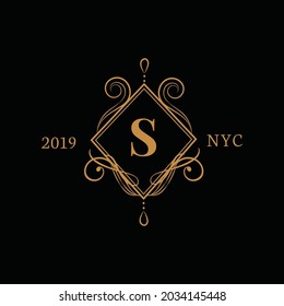 decorative floral wedding logo vector