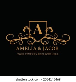 decorative floral wedding logo vector