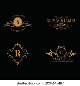 decorative floral wedding logo vector