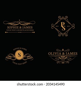 decorative floral wedding logo vector