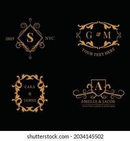 decorative floral wedding logo vector