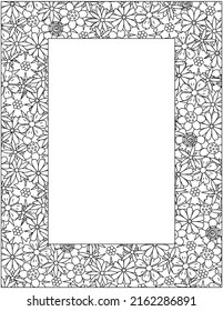 Decorative floral wide frame or border with flower blossom for writing paper, diary, journal, notebook, etc.
