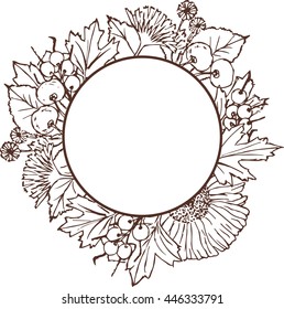 Decorative floral wreath with cherry. Vector illustration.