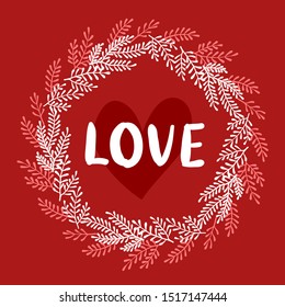 Decorative floral wreath with inscription 'Love' vector illustration