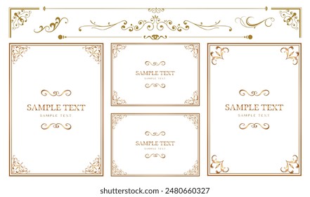 Decorative flourish borders, frames and corner. Design elements set,  collection for invitation and menu.