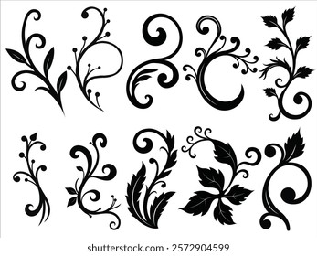 Decorative flourish ornament vectors with swirls and floral elements. Perfect for invitations, stationery, decor, and creative graphic projects.