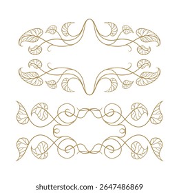 Decorative flourishes with curled vines and leaves. Timeless botanical accents for formal design.