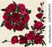 Decorative flower arrangement. Bouquet of red roses.
