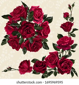 Decorative flower arrangement. Bouquet of red roses.
