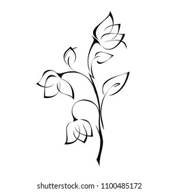 decorative flower with bud and leaves in black lines lines