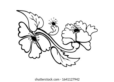 Decorative flower for design. Isolated on a white background. Stock vector illustration. Black and white graphics. Minimalism. Hand drawn. Coloring book