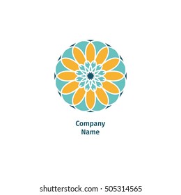 Decorative flower element. Ornamental vector symbols. Circle colorful icon. Isolated abstract colorful vector logo. Vector vintage mandala logo. Kaleidoscope flower.