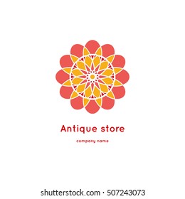 Decorative flower element. Ornamental vector symbols. Circle colorful icon. Isolated abstract colorful vector logo. Vector vintage mandala logo. Kaleidoscope flower.