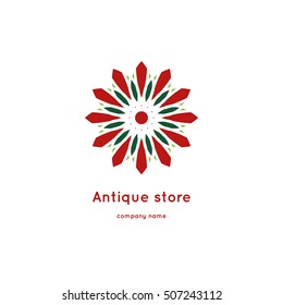 Decorative flower element. Ornamental vector symbols. Circle colorful icon. Isolated abstract colorful vector logo. Vector vintage mandala logo. Kaleidoscope flower.