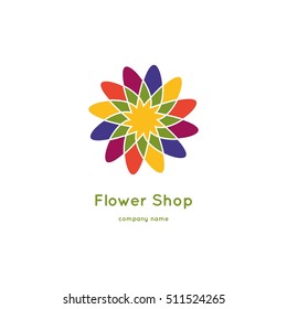 Decorative flower element. Ornamental vector symbols. Circle colorful icon. Isolated abstract colorful vector logo. Vector vintage mandala logo. Kaleidoscope flower.