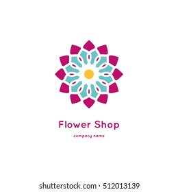Decorative flower element. Ornamental vector symbols. Circle colorful icon. Isolated abstract colorful vector logo. Vector vintage mandala logo. Kaleidoscope flower.