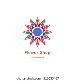 Decorative flower element. Ornamental vector symbols. Circle colorful icon. Isolated abstract colorful vector logo. Vector vintage mandala logo. Kaleidoscope flower.