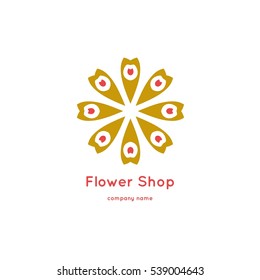 Decorative flower element. Ornamental vector symbols. Circle colorful icon. Isolated abstract colorful vector logo. Vector vintage mandala logotype. Kaleidoscope flower.