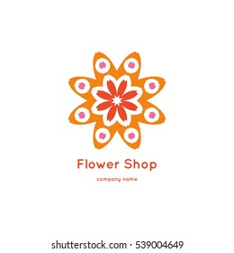 Decorative flower element. Ornamental vector symbols. Circle colorful icon. Isolated abstract colorful vector logo. Vector vintage mandala logotype. Kaleidoscope flower.