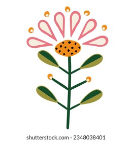 Decorative flower in ethno style. Simple decorative element. Chamomile or sunflower in scandinavian style