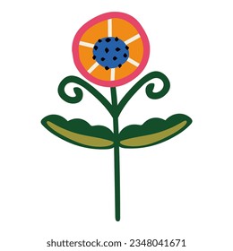 Decorative flower in ethno style. Simple decorative element. Sunflower or Daisy in scandinavian style