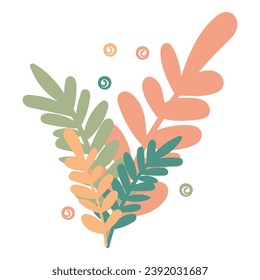 Decorative flower of flat set. The colorful pastel style adds depth and dimension to the abstract leaf image, creating a mesmerizing composition. Vector illustration.
