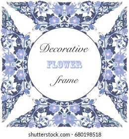Decorative Flower Frame. Floral Design Pattern with exotic Tropical Flowers.